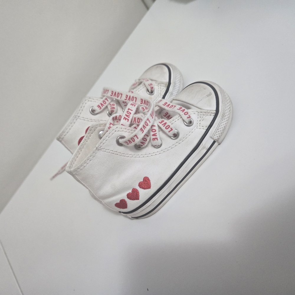 Converse White and Red Heart Sneakers Classic Canvas Low-Top